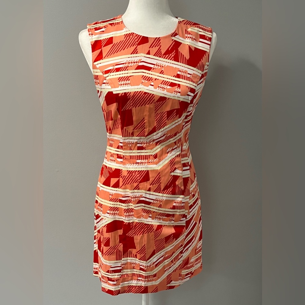 French Connection Coral & Red Geometric Sleeveless Sheath Dress